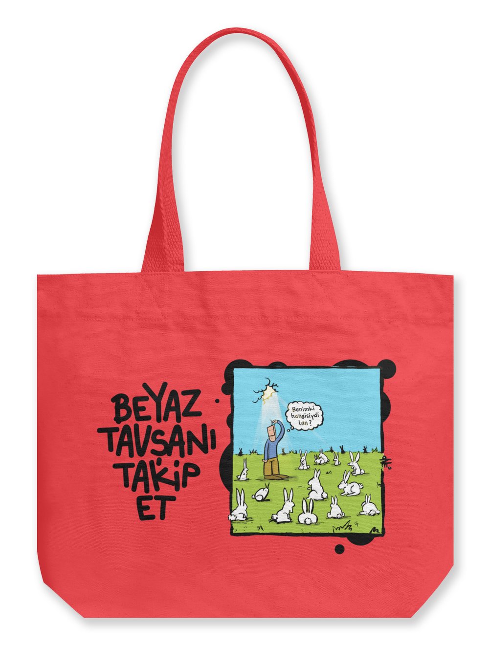 Beyaz Tavşanı Takip Et Büyük Kanvas Çanta