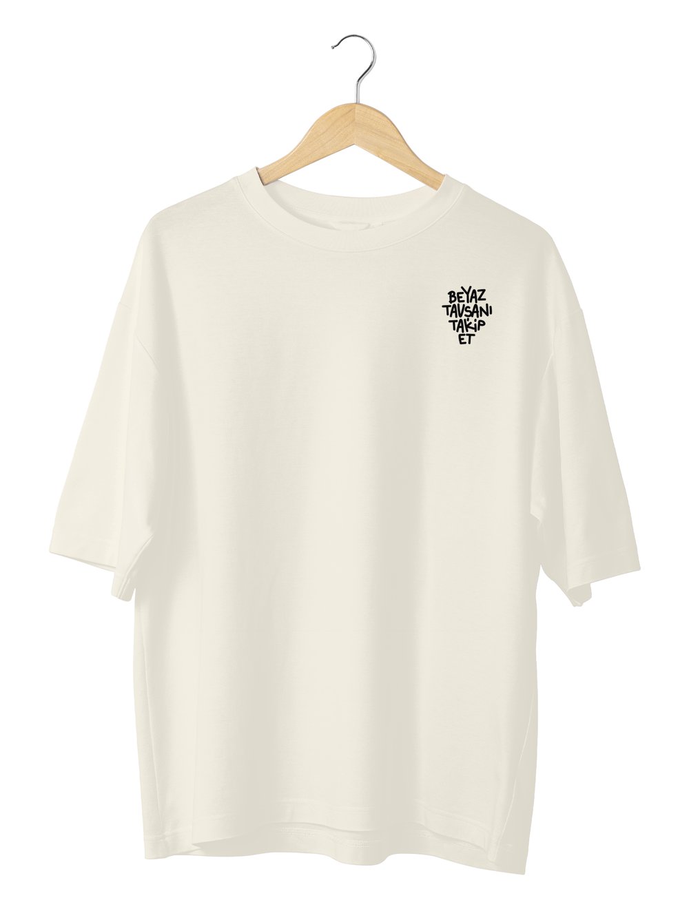Beyaz Tavşanı Takip Et Oversize TShirt2