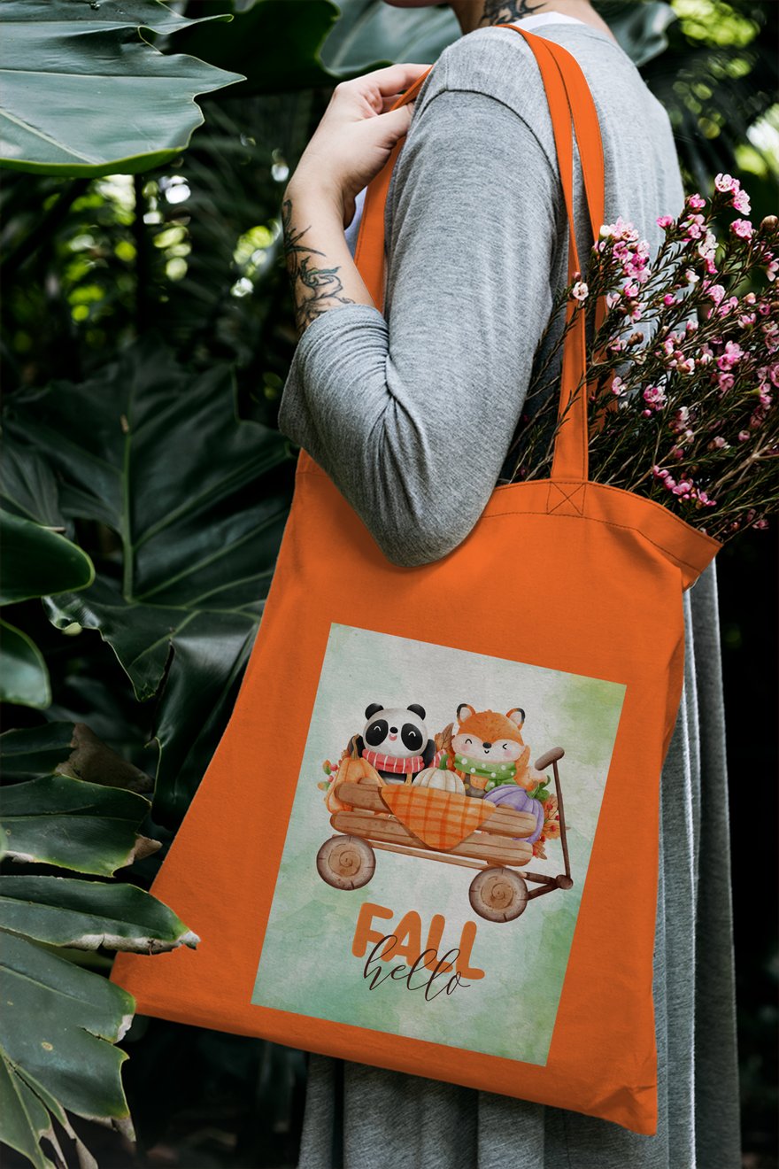 Panda ve Tilki Bez Çanta Yeşil