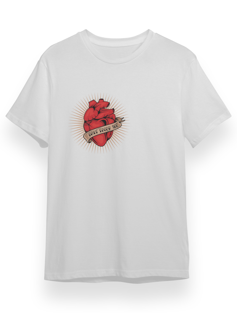 Dont Touch Me ve Kalp Baskılı Beyaz Bisiklet Yaka T-shirt