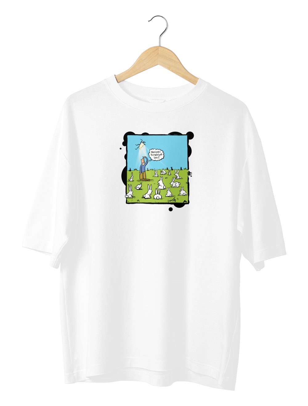 Beyaz Tavşanı Takip Et Oversize TShirt
