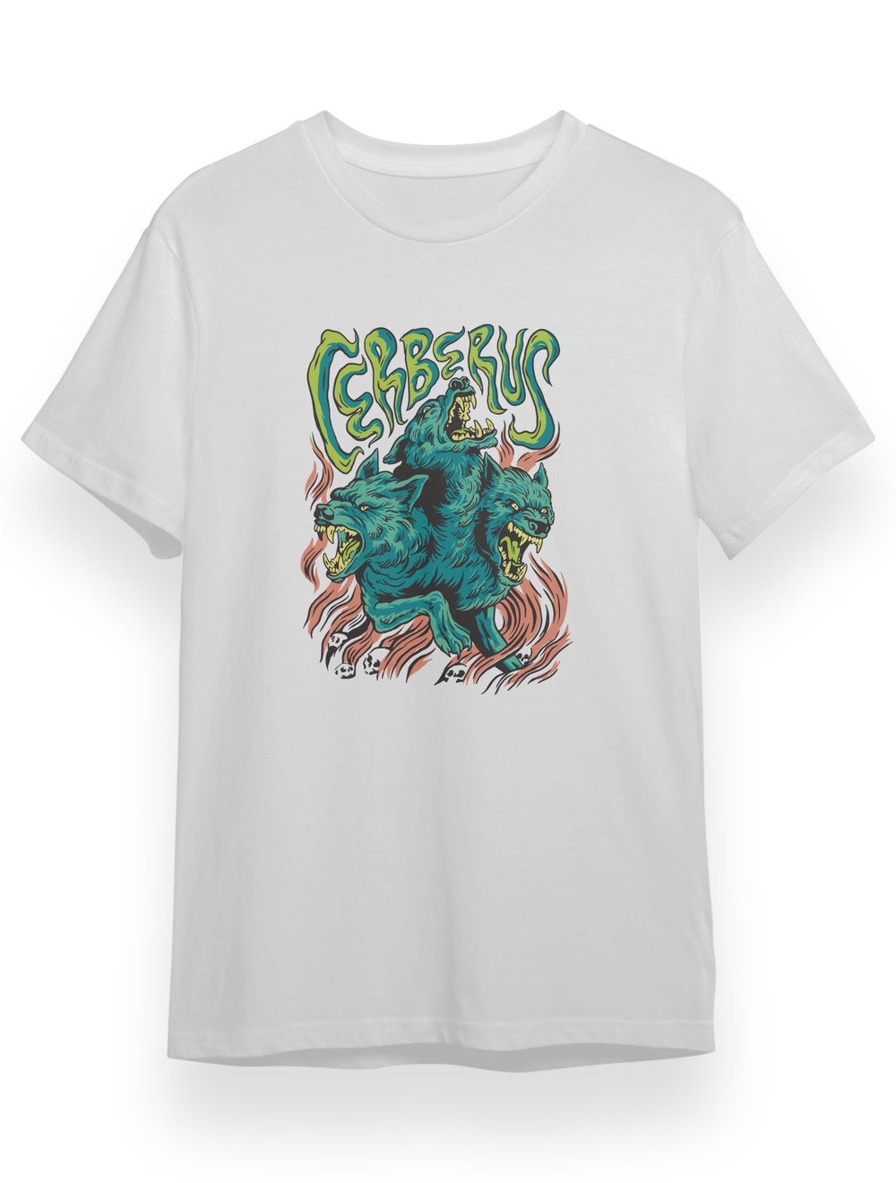 Kuppa Unisex Tişört Beyaz Cerberus Tasarımlı Tişört KUT1B005