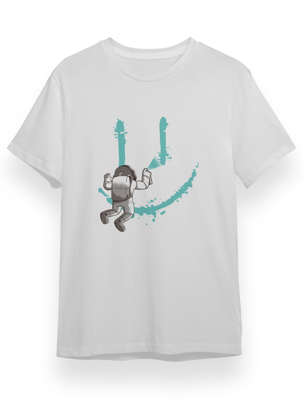 Kuppa Unisex Tişört Beyaz Astronot Tasarımlı Tişört KUT1B001