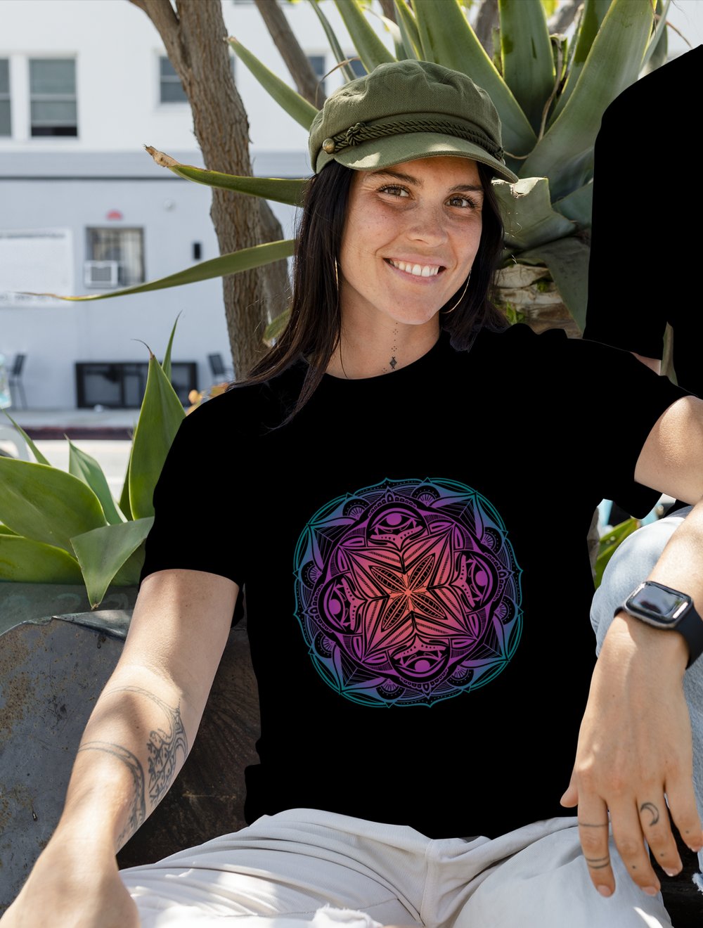 Kuppa Unisex Tişört Siyah Bohem Tasarımlı Tişört KUT2S001