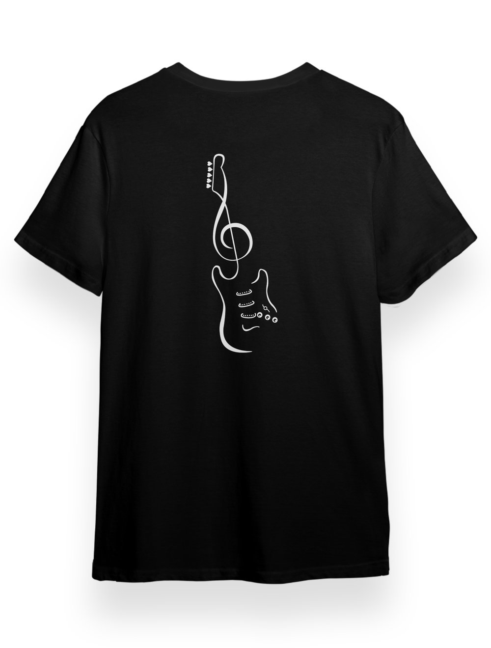 Elektronik Gitar ve Müzikal Nota Baskılı Siyah T-Shirt