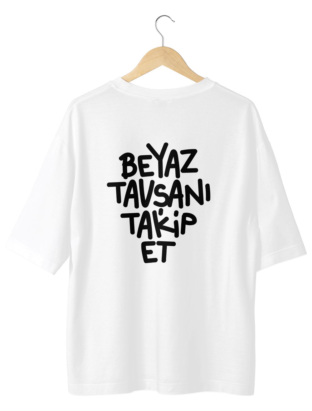 Beyaz Tavşanı Takip Et Oversize TShirt
