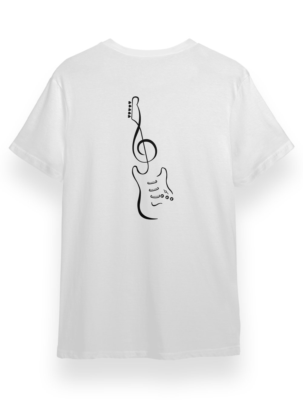 Elektronik Gitar ve Müzikal Nota Baskılı Beyaz T-Shirt