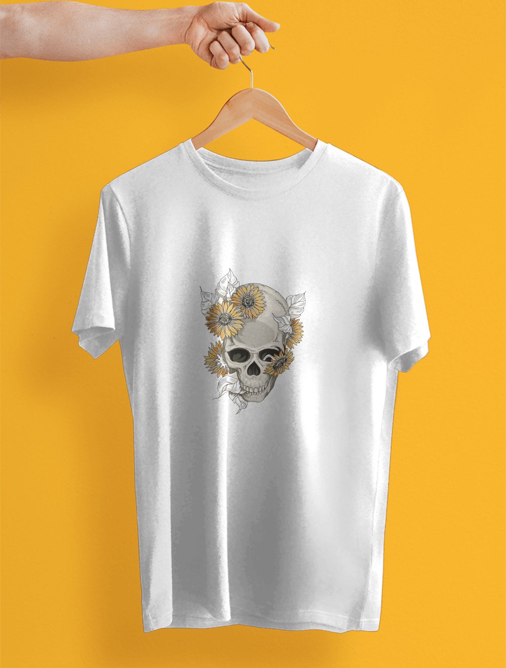 Kuppa Unisex Tişört Beyaz Kurukafa Tasarımlı Tişört KUT1B003