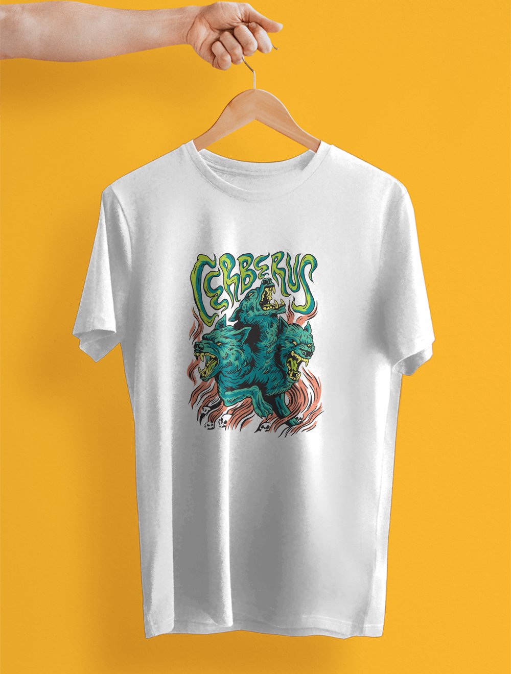 Kuppa Unisex Tişört Beyaz Cerberus Tasarımlı Tişört KUT1B005