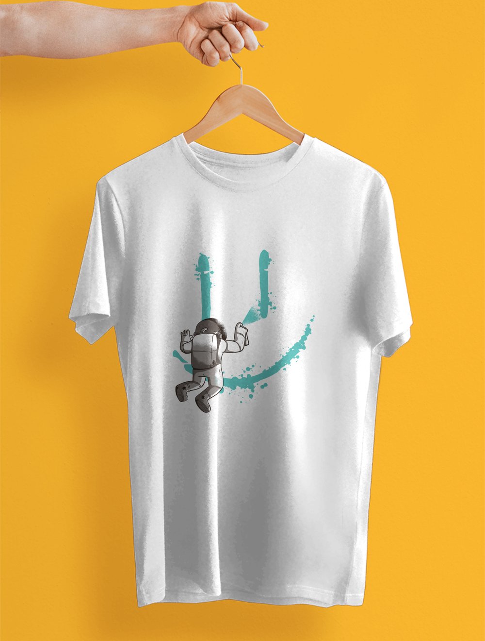 Kuppa Unisex Tişört Beyaz Astronot Tasarımlı Tişört KUT1B001