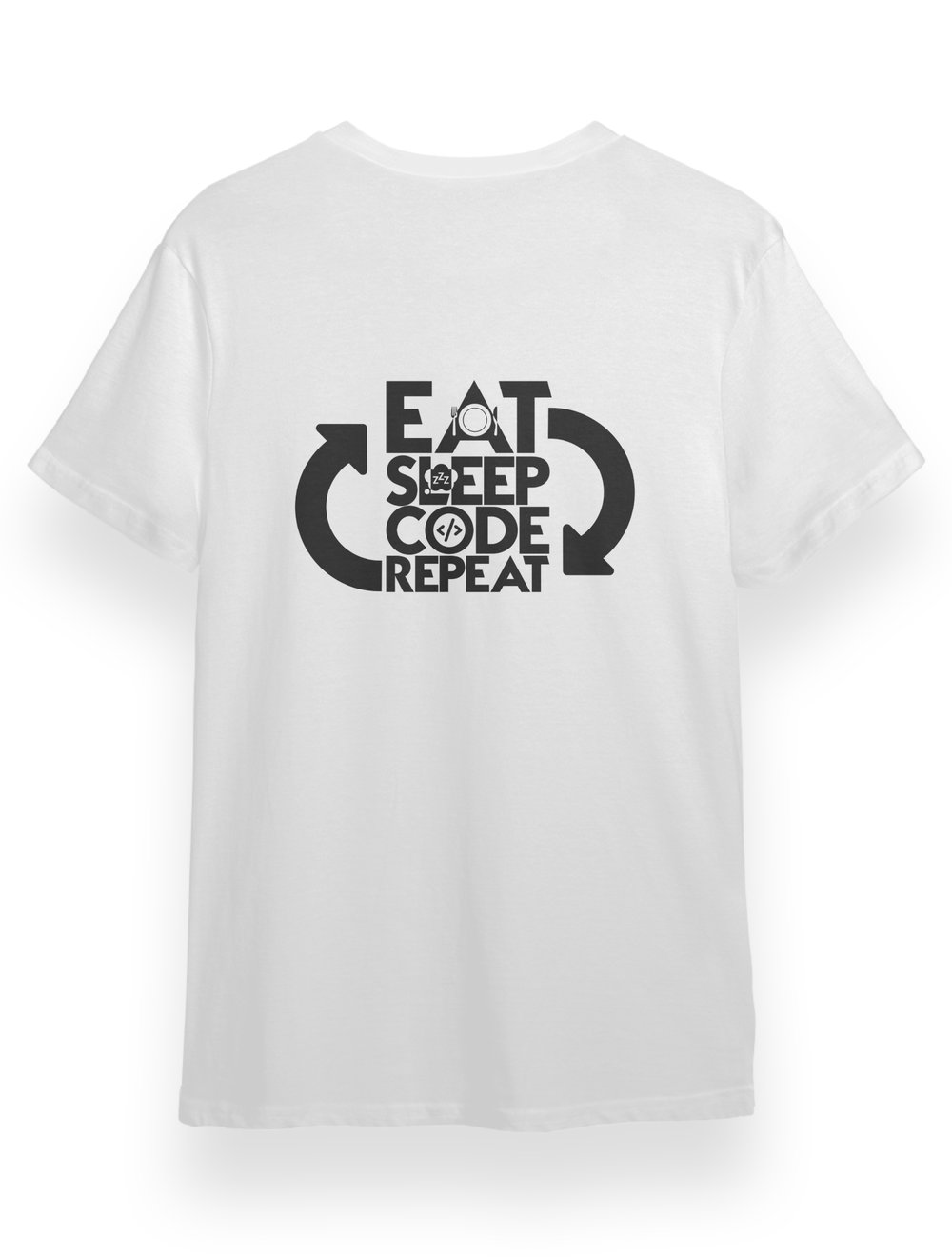Eat Sleep Code Repeat Baskılı Beyaz Bisiklet Yaka T-shirt