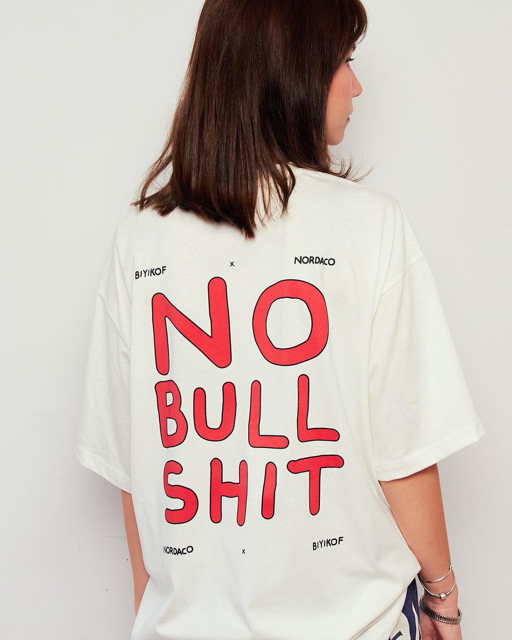 NO BULLSHIT OFF WHITE  KIRMIZI OVERSIZE TSHIRT
