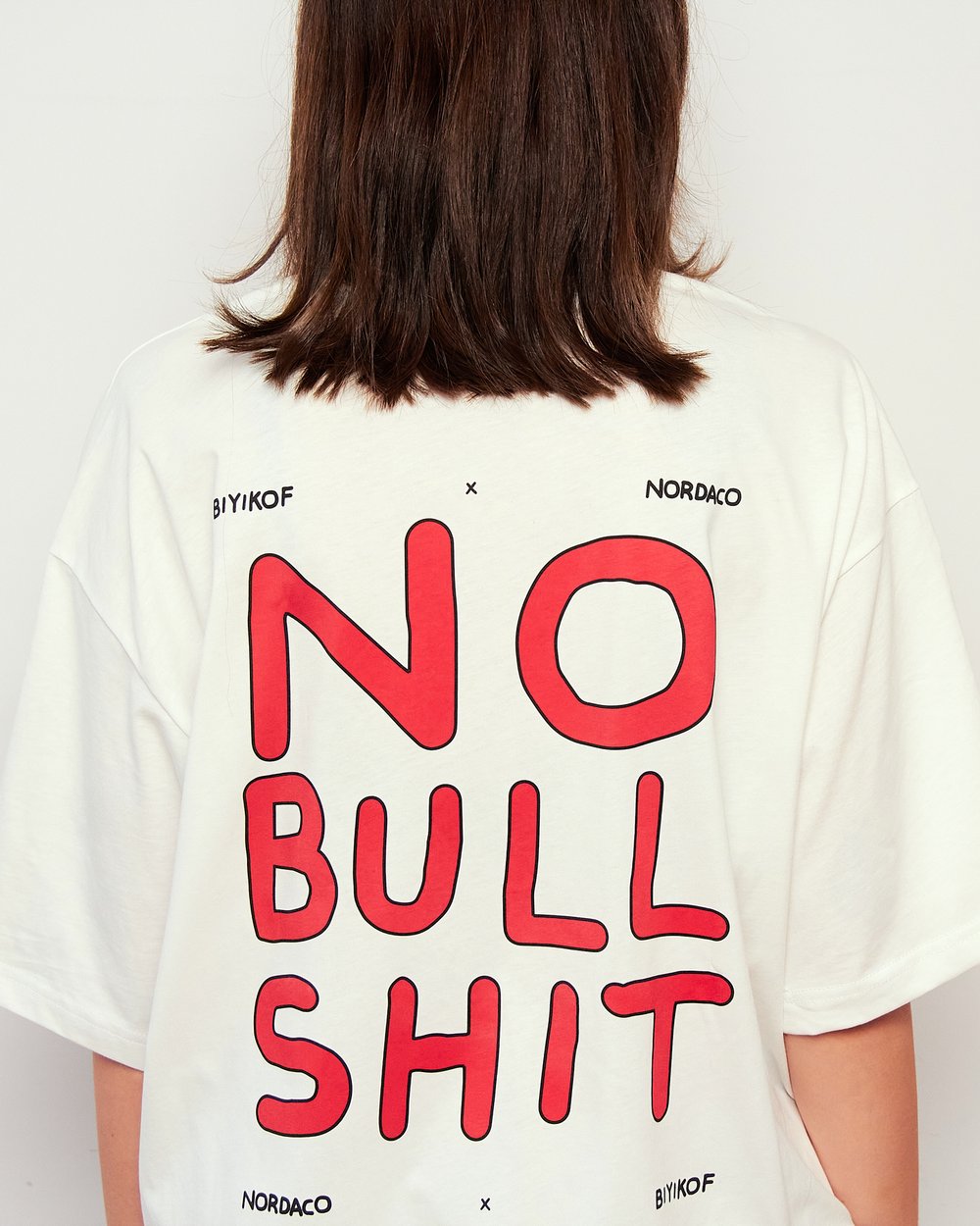NO BULLSHIT OFF WHITE  KIRMIZI OVERSIZE TSHIRT