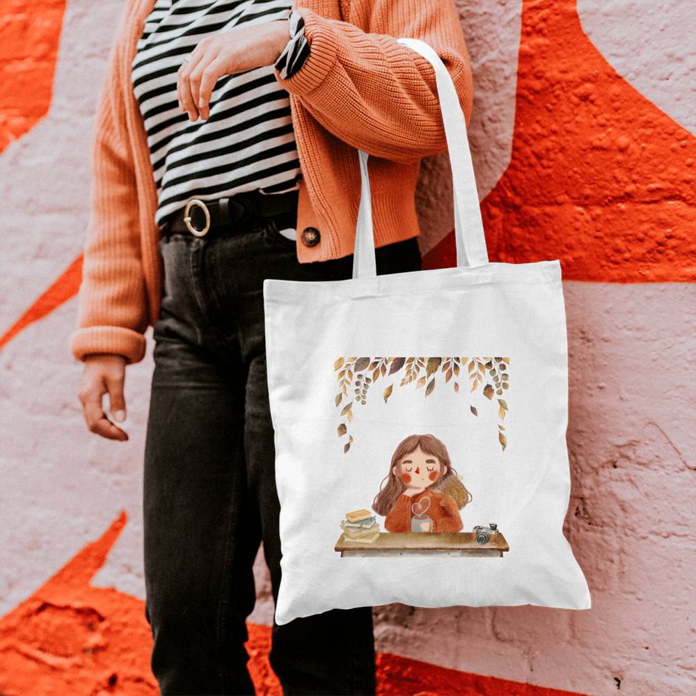 Kahve İçen Kız Bez Çanta