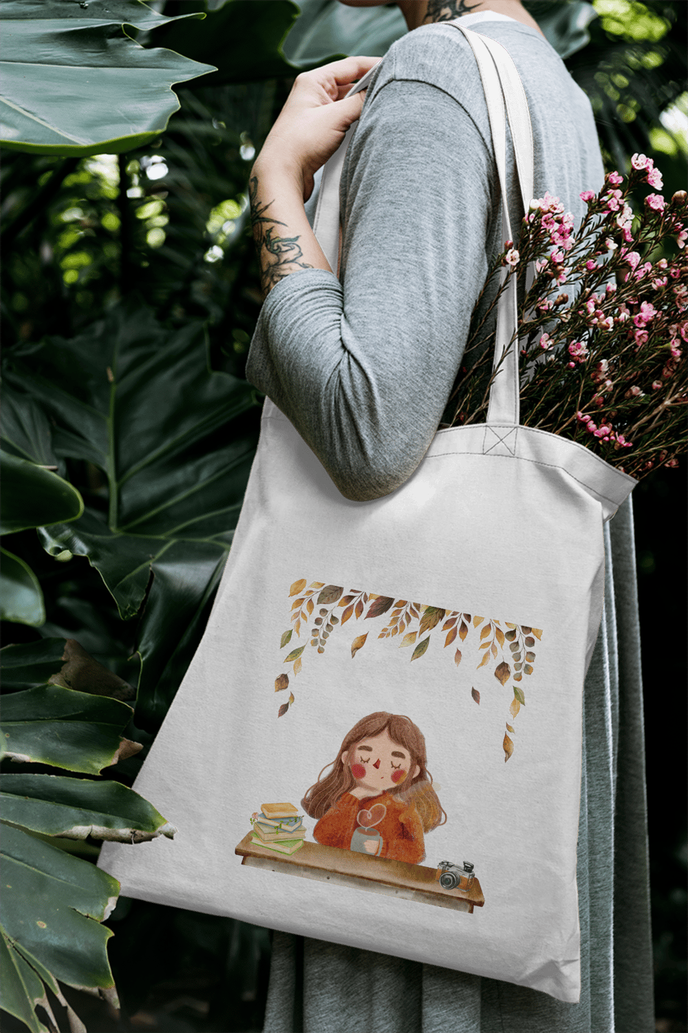 Kahve İçen Kız Bez Çanta