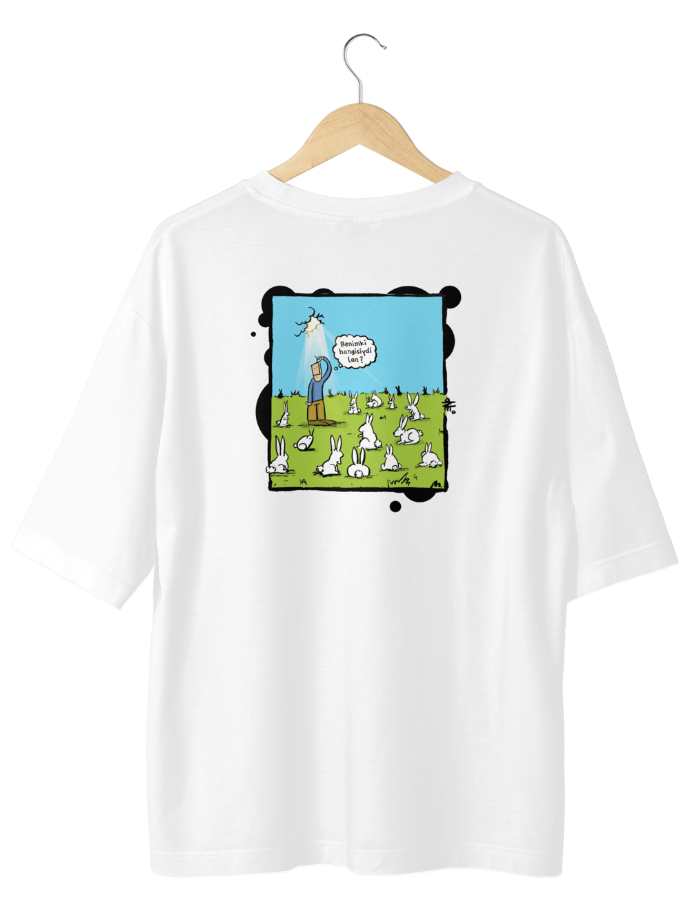 Beyaz Tavşanı Takip Et Oversize TShirt2