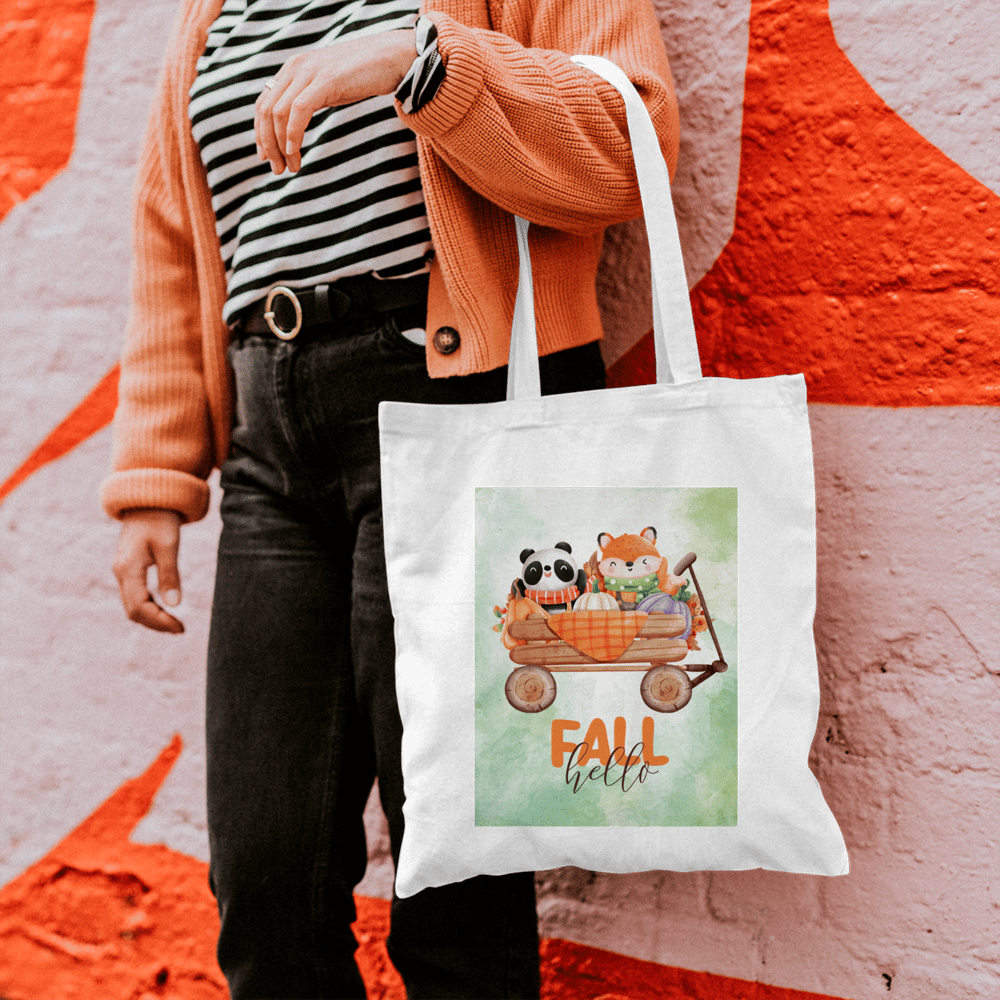 Panda ve Tilki Bez Çanta Yeşil