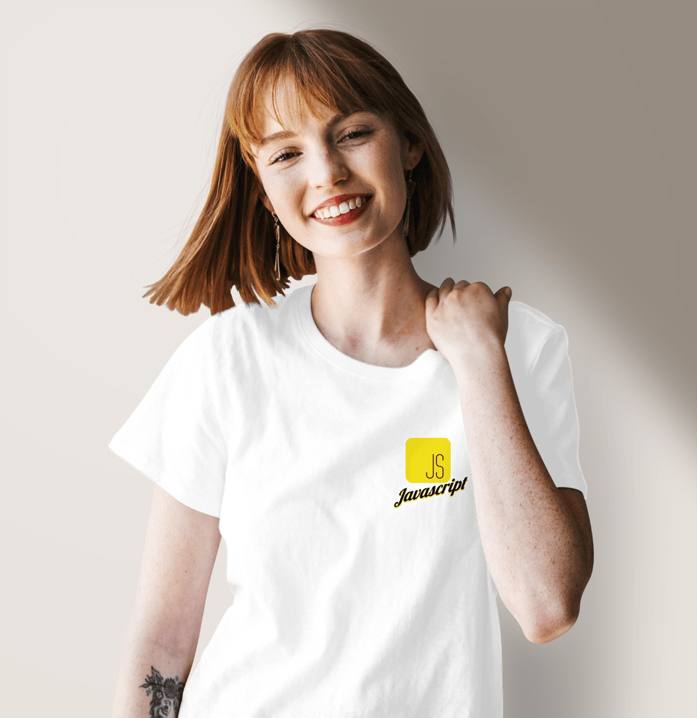 Javascript Baskılı Beyaz Bisiklet Yaka T-shirt