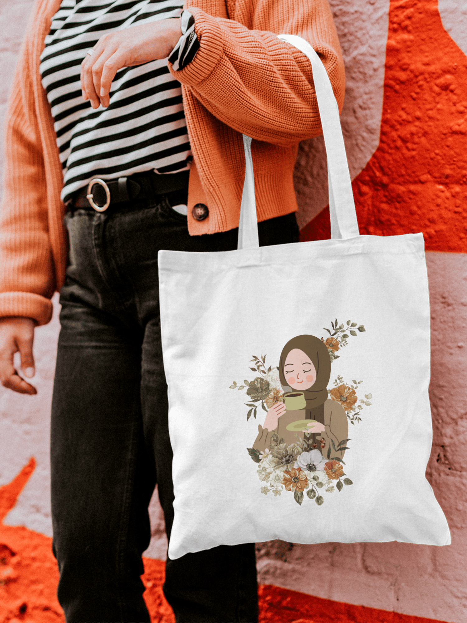 Kahve İçen Kız Bez Çanta