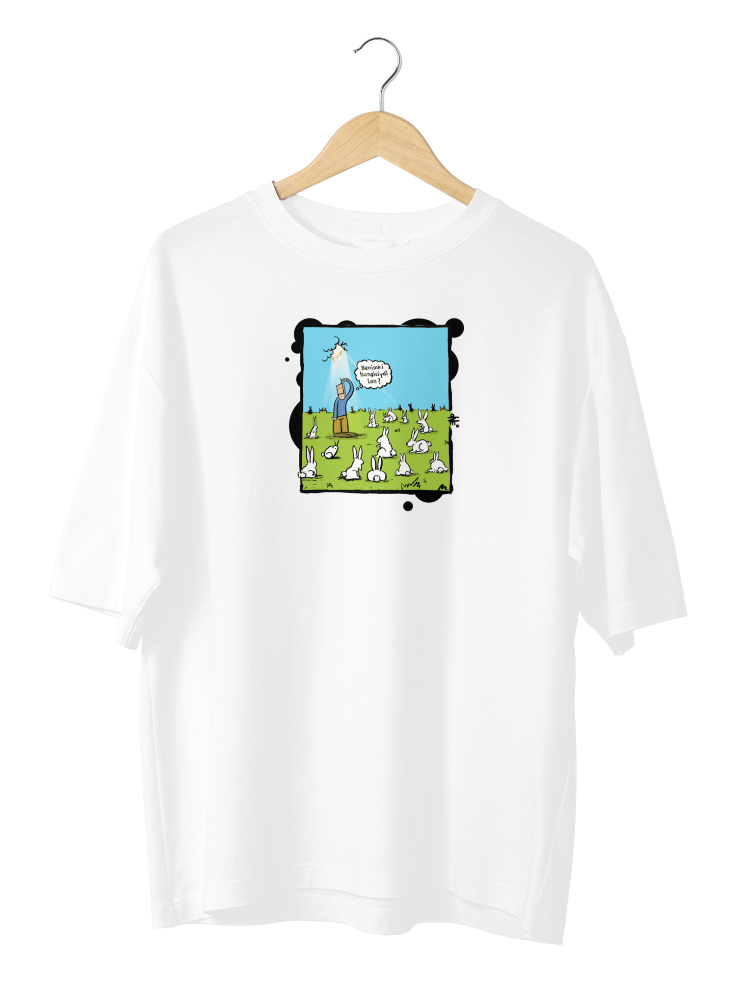 Beyaz Tavşanı Takip Et Oversize TShirt