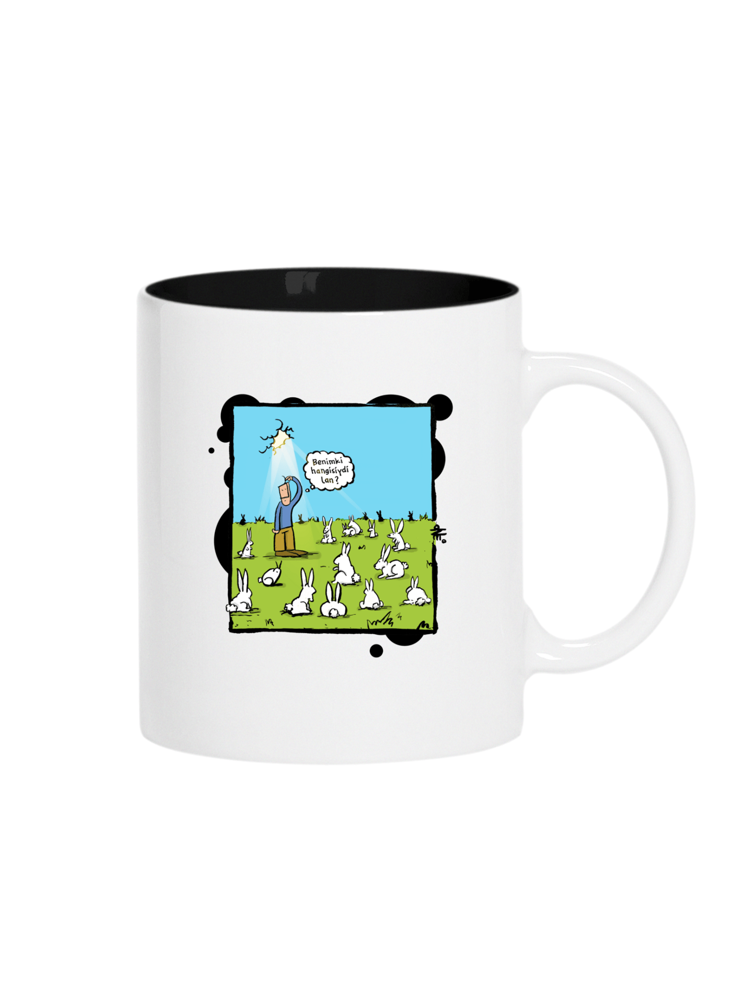 Beyaz Tavşanı Takip Et Siyah Kupa