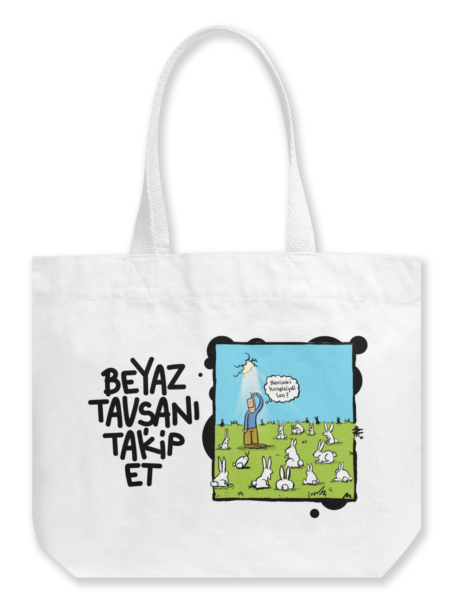 Beyaz Tavşanı Takip Et Büyük Kanvas Çanta