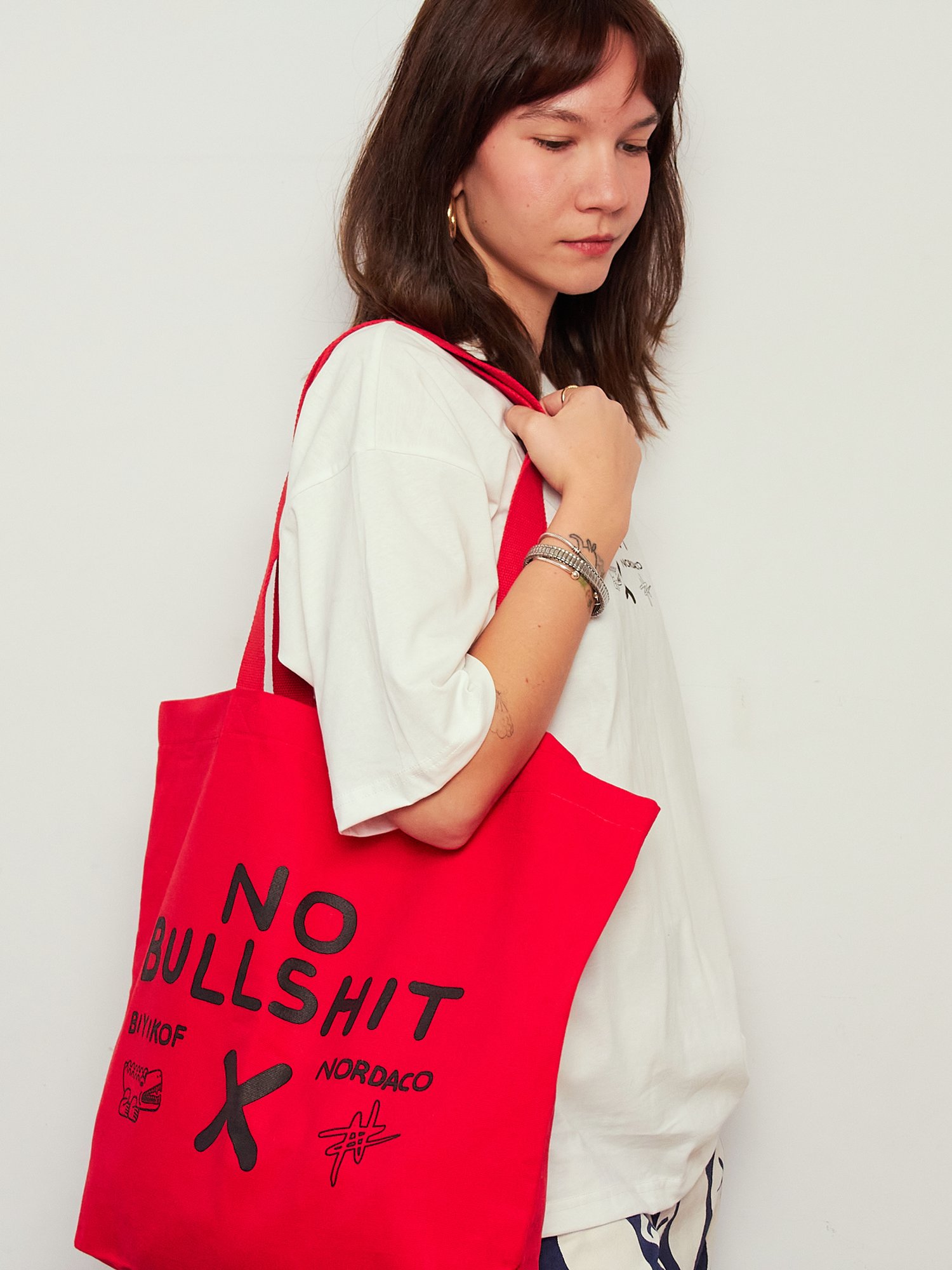 NO BULLSHIT KIRMIZI CANVAS  ÇANTA